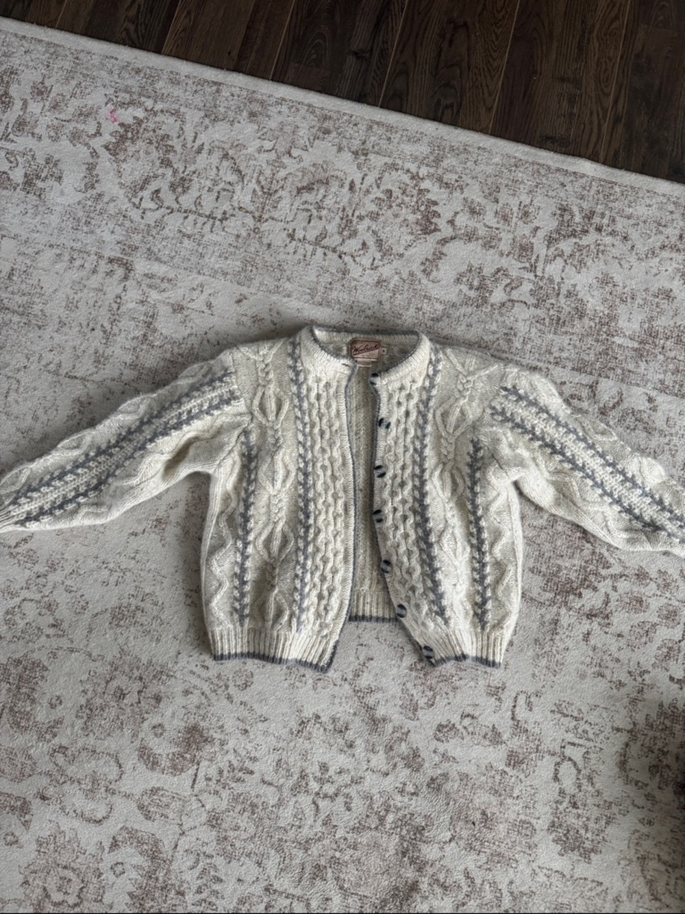 Woolrich Cream and Gray Handframed Rugged Outdoorwear Sweater